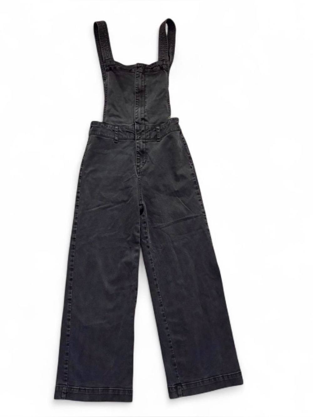 Free People Overalls Faded Black Denim Zipper Snap Button Women's Sz 2